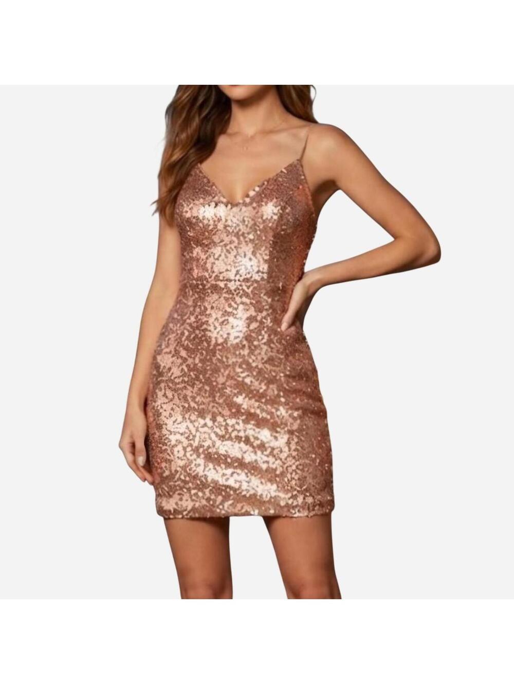 Mind Code Rose Gold Sequin Mini Dress - Size L